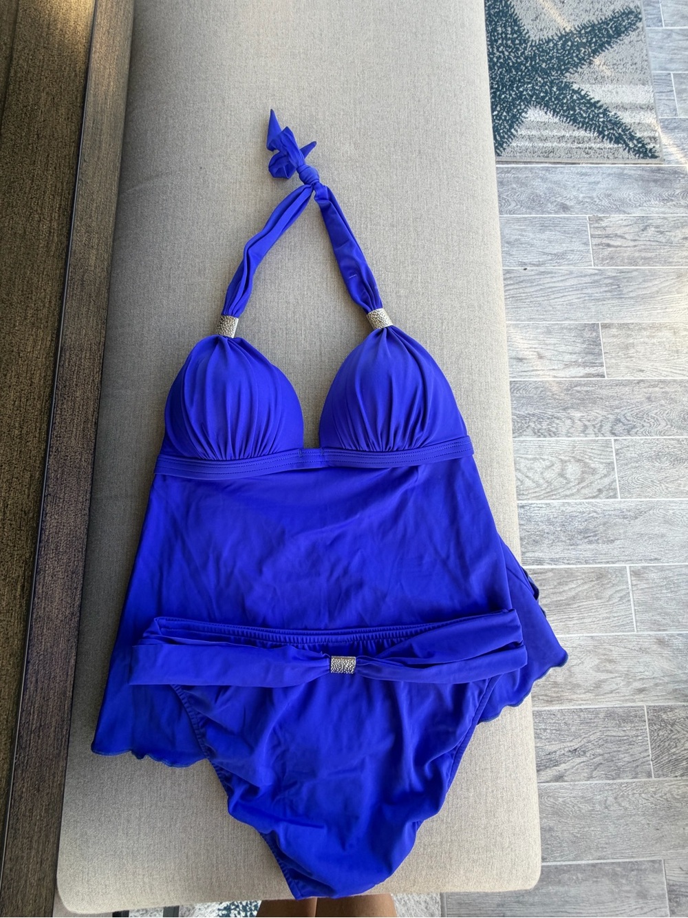 VENUS Royal Blue Halter tankini Swimsuit with Decorative Accents